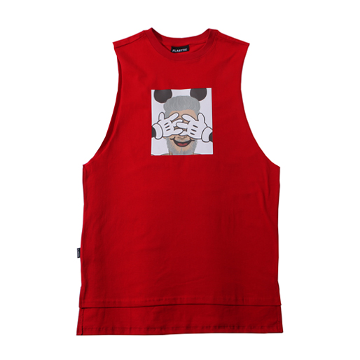 Mickey print sleeveless/red 