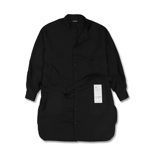 Herringbone over fit china long shirt / black 