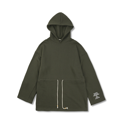 flasttic heavy cotton oversize long hoodie/khaki