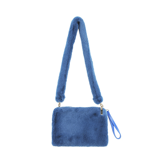 fur clutch bag/blue